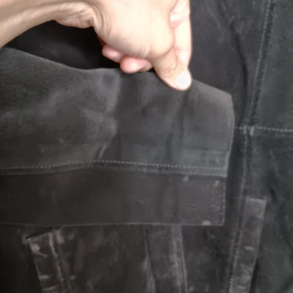 Vtg Y2K Blue Asphalt Trench Coat S Black Suede Whimsigoth Gritty Retro Edge